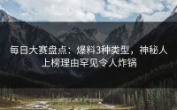 每日大赛盘点：爆料3种类型，神秘人上榜理由罕见令人炸锅