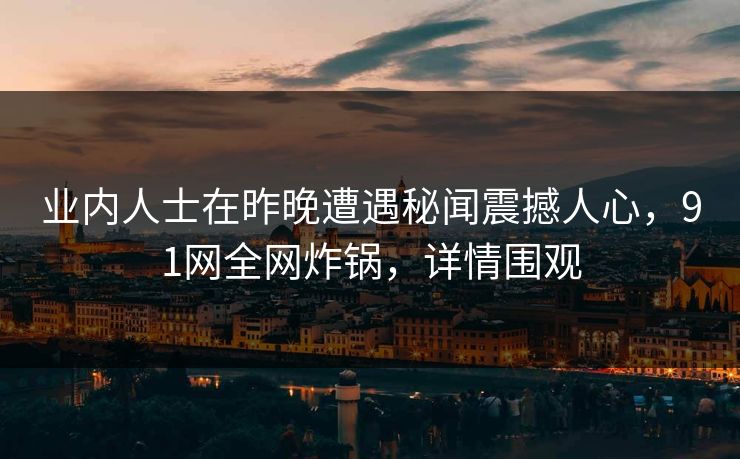 业内人士在昨晚遭遇秘闻震撼人心，91网全网炸锅，详情围观
