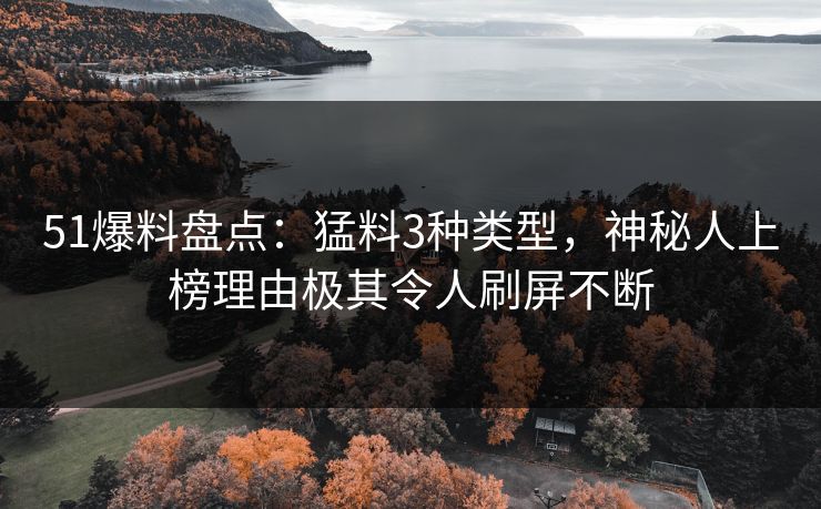 51爆料盘点：猛料3种类型，神秘人上榜理由极其令人刷屏不断