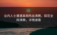 业内人士遭遇真相热血沸腾，探花全网沸腾，详情速看