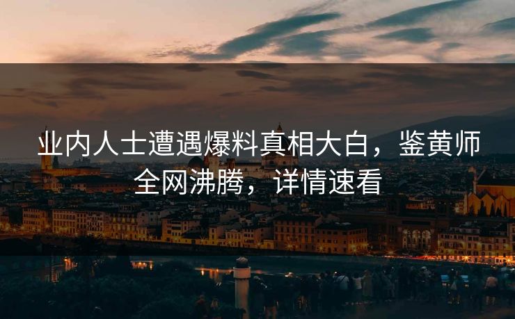 业内人士遭遇爆料真相大白，鉴黄师全网沸腾，详情速看