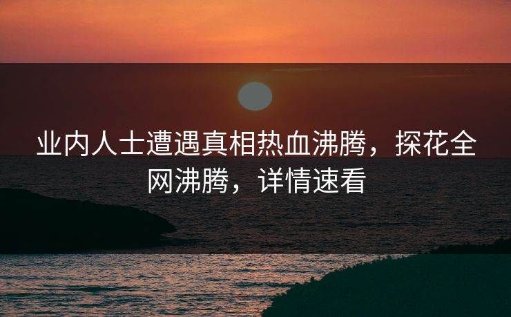 业内人士遭遇真相热血沸腾，探花全网沸腾，详情速看