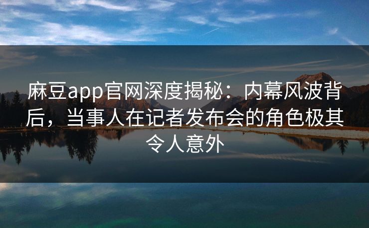 麻豆app官网深度揭秘：内幕风波背后，当事人在记者发布会的角色极其令人意外