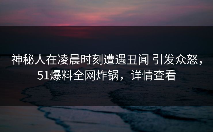 神秘人在凌晨时刻遭遇丑闻 引发众怒，51爆料全网炸锅，详情查看