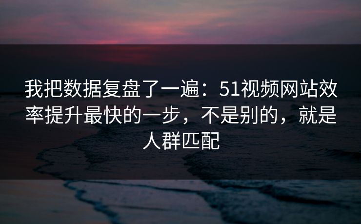 我把数据复盘了一遍：51视频网站效率提升最快的一步，不是别的，就是人群匹配